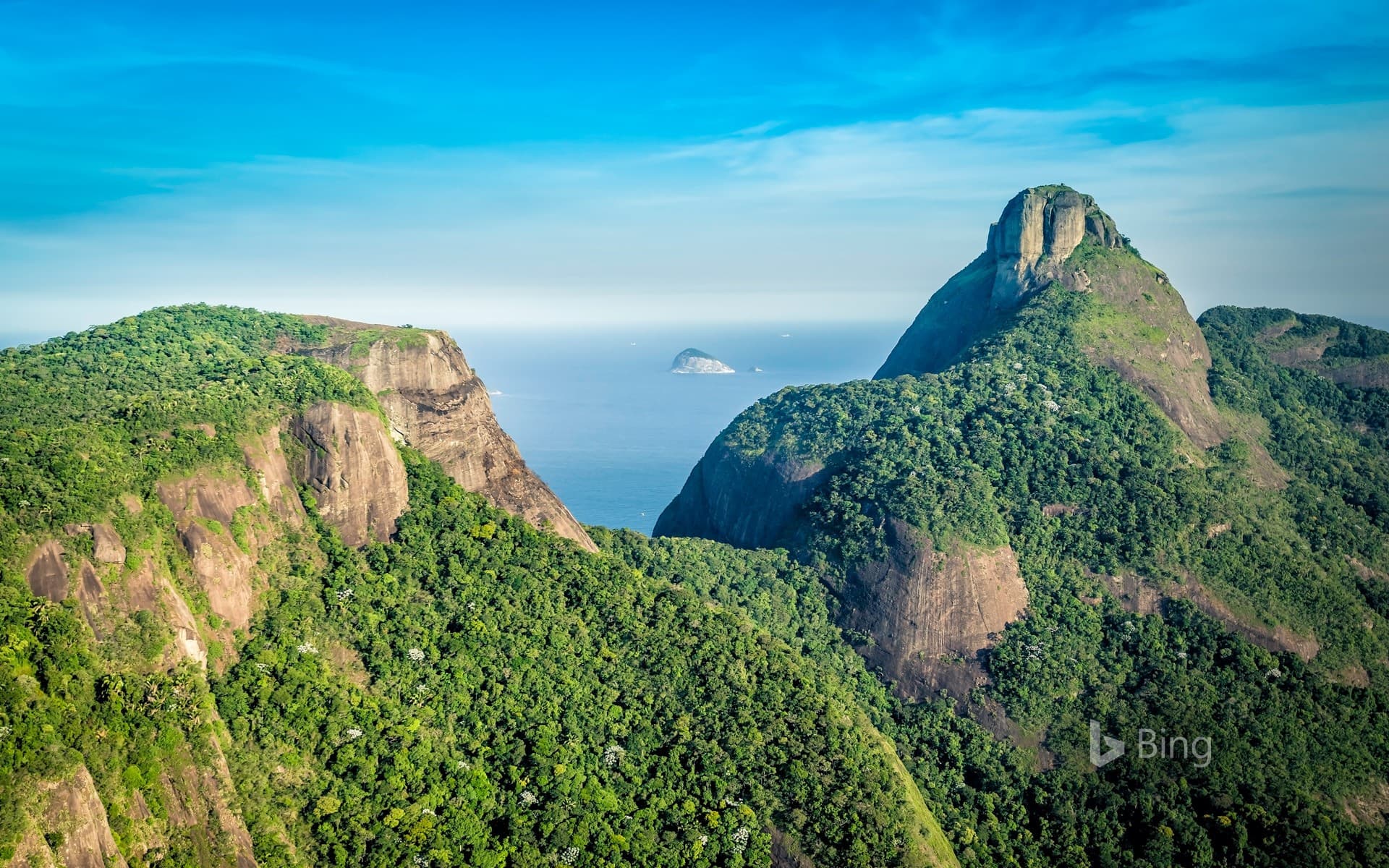 Bing Wallpaper: Aerial view of Rio de Janeiro's Pedra da Gávea Mountain, Brazil