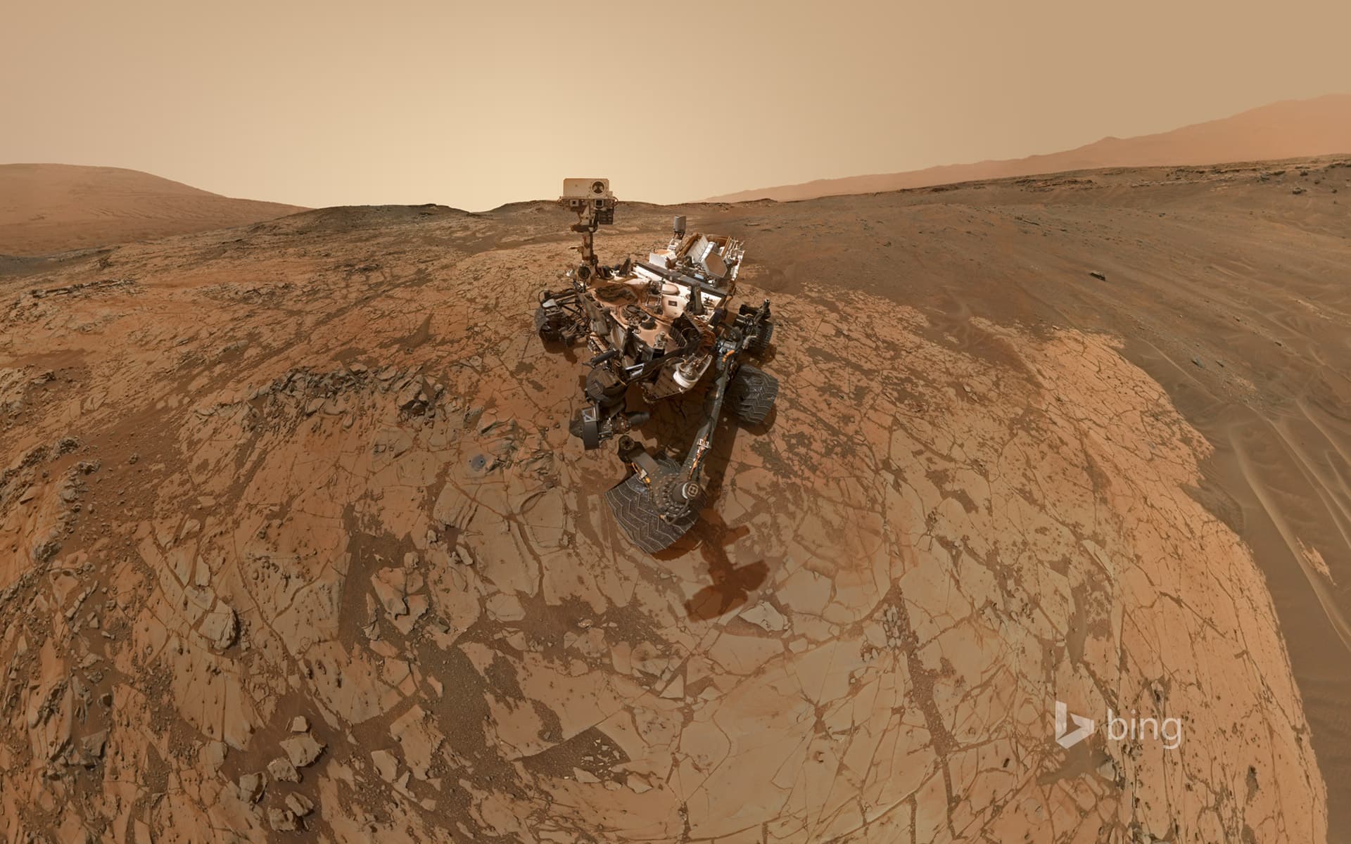 Bing Wallpaper: NASA's robotic rover Curiosity at Mount Sharp on Mars
