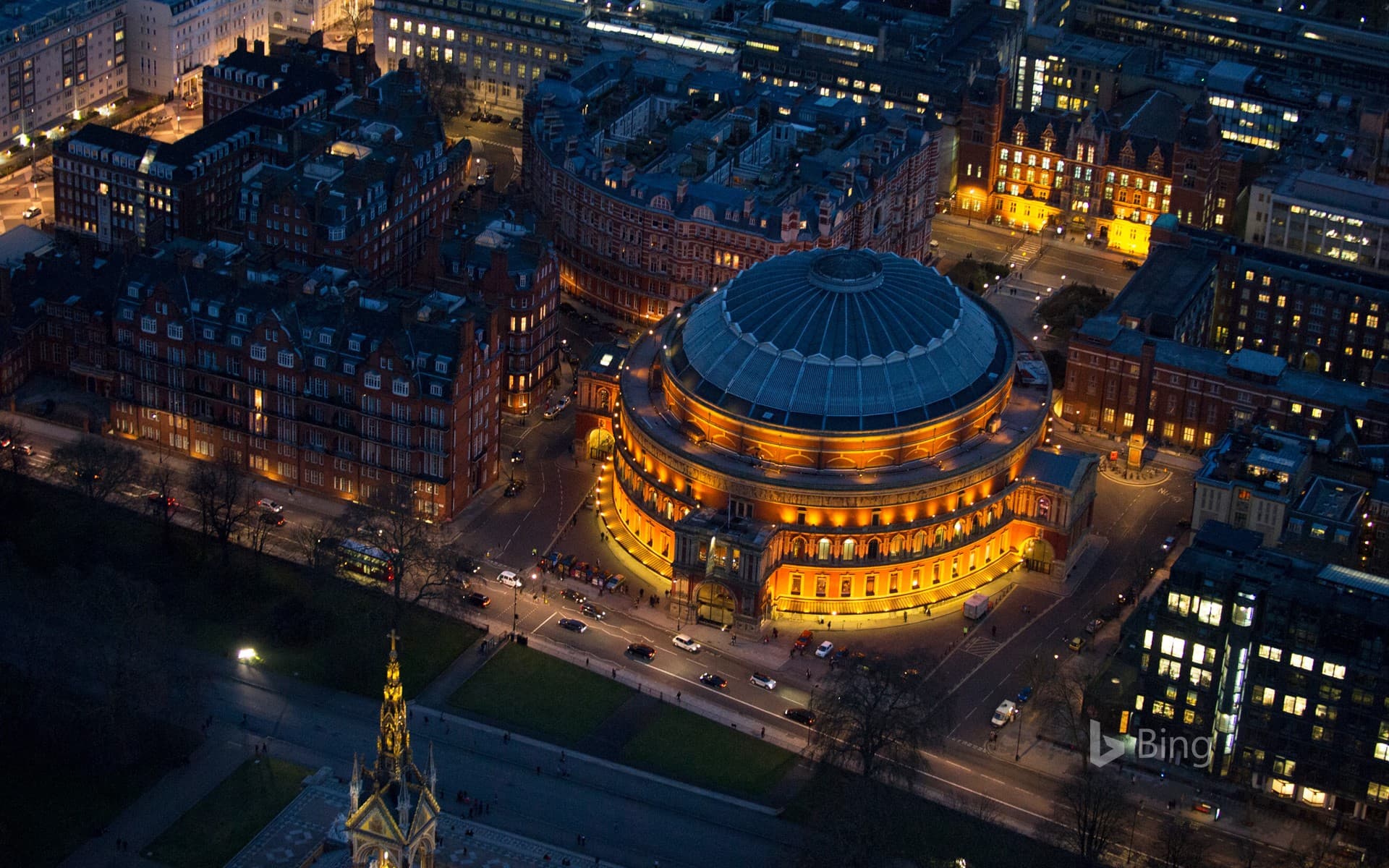 Bing Wallpaper: Aerial view of the Royal Albert Hall in South Kensington, London, England