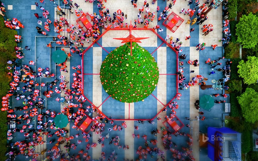 SantaCon parade in Union Square, San Francisco, California, USA