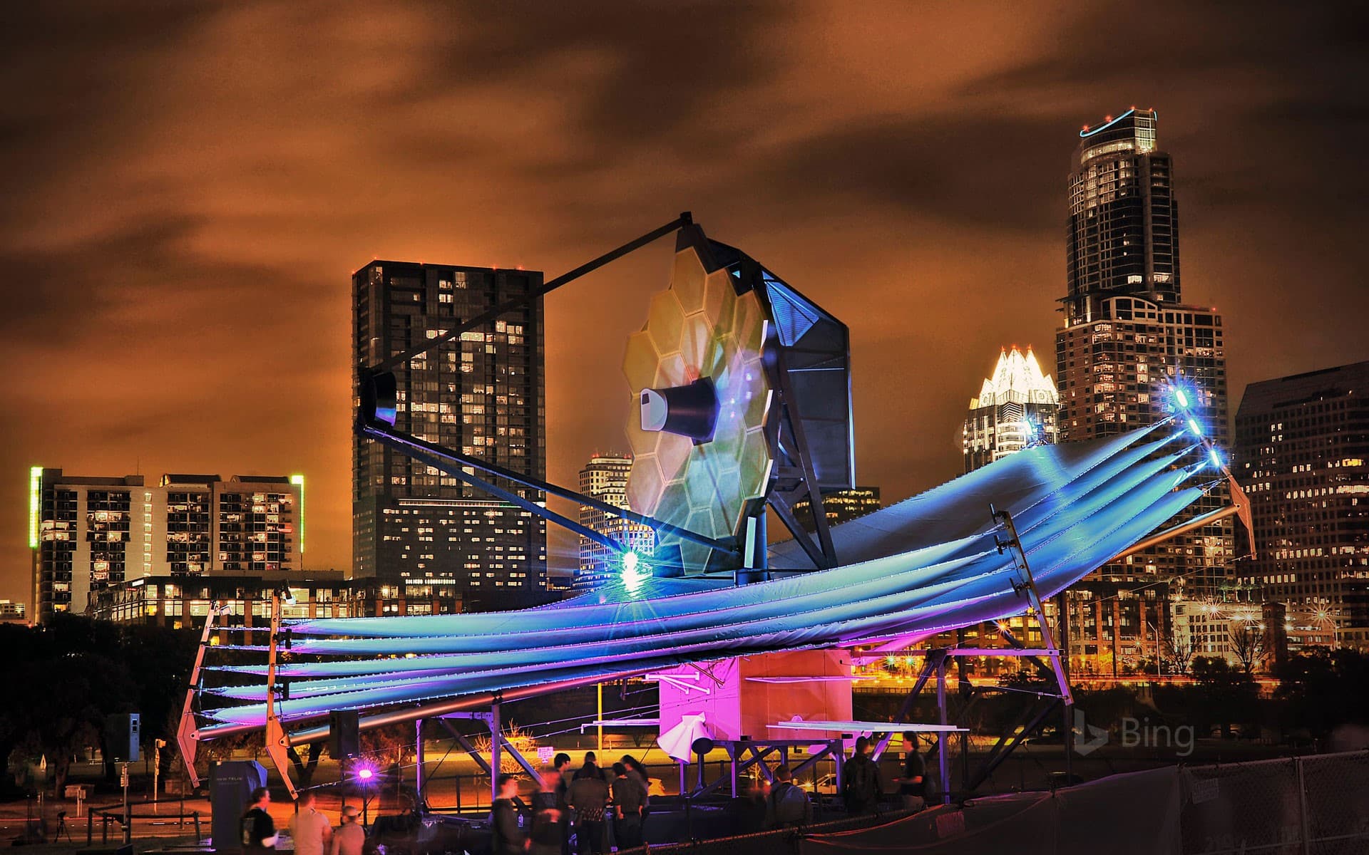 Bing Wallpaper: Full-scale model of the James Webb Space Telescope on display in Austin, Texas, USA
