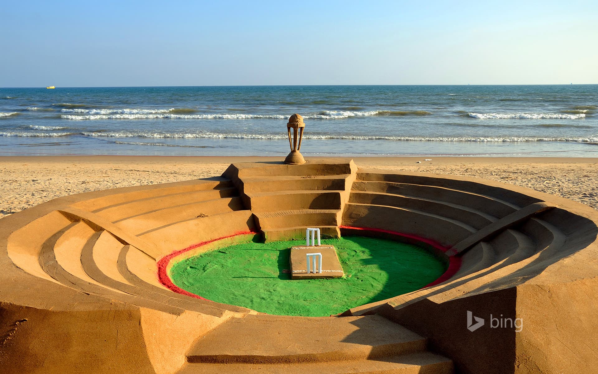 Bing Wallpaper: A cricket stadium made from sand in Puri, Odisha, India