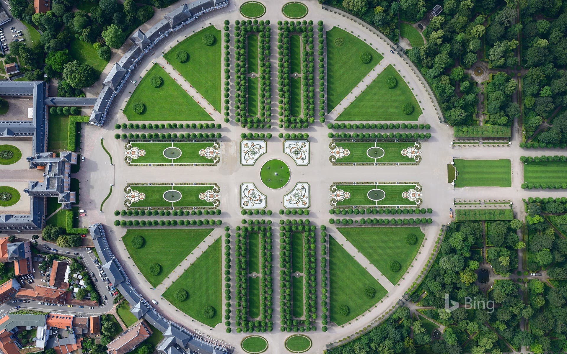 Bing Wallpaper: Aerial view of Schwetzingen Palace gardens, Baden-Württemberg, Germany