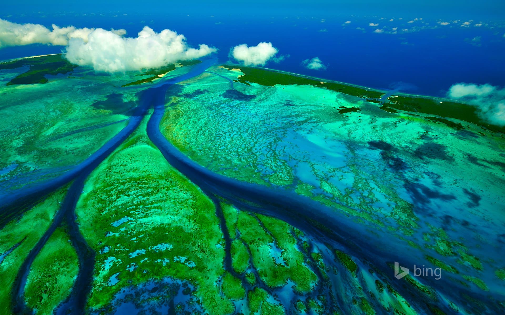 Bing Wallpaper: Tidal channels of Aldabra atoll near the Seychelles