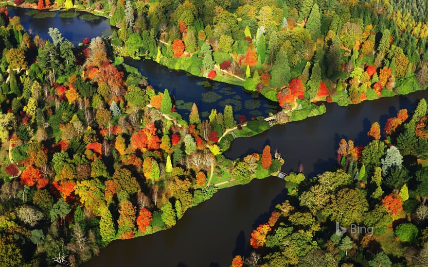 Aerial view of Sheffield Park and Garden in East Sussex, England