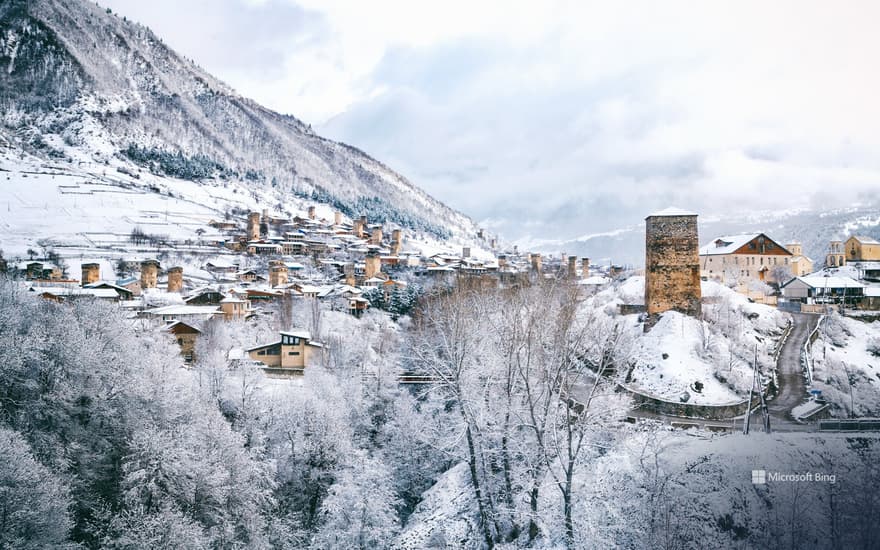 Medieval towers in Mestia, Upper Svaneti, Georgia