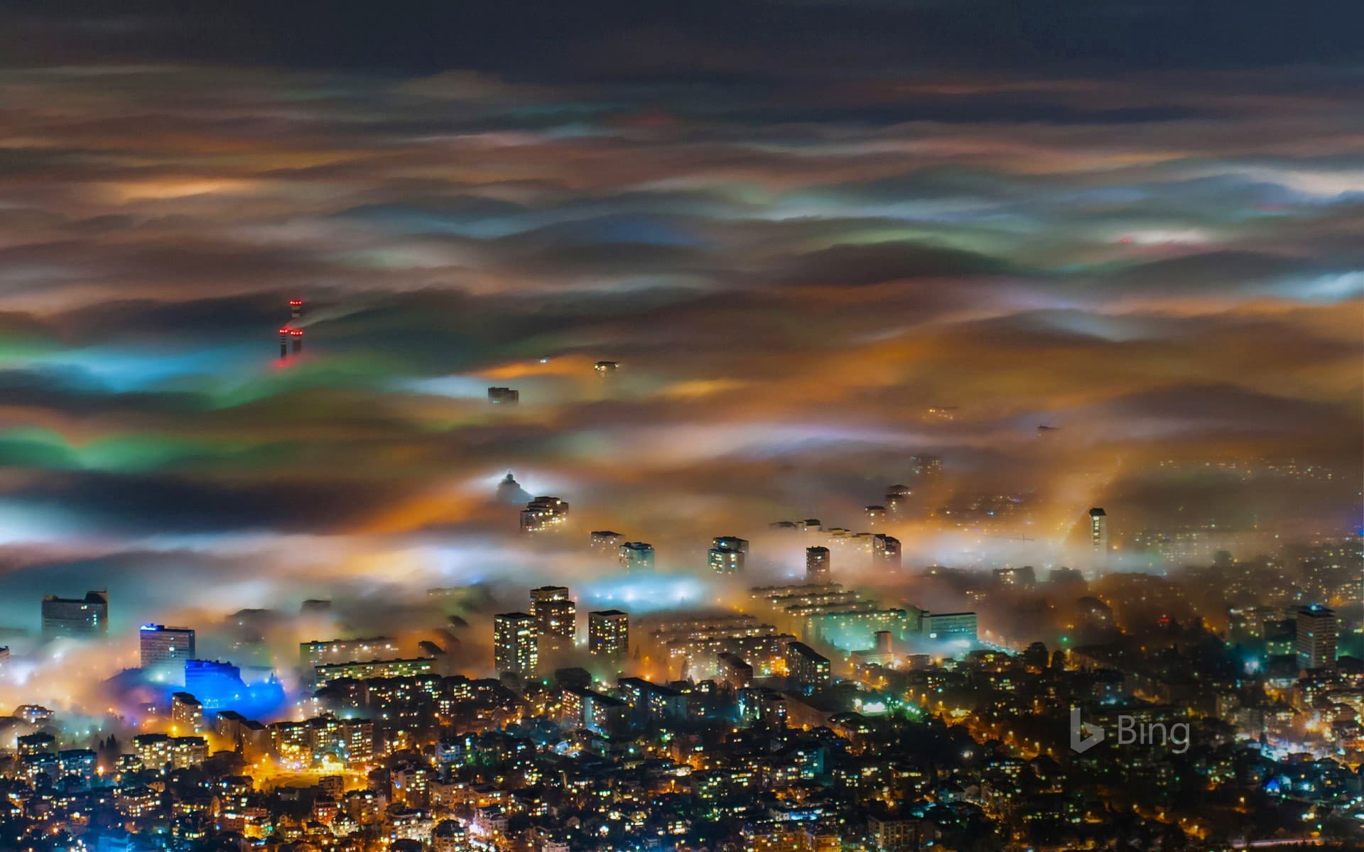 Bing Wallpaper: Fog over Sofia, Bulgaria