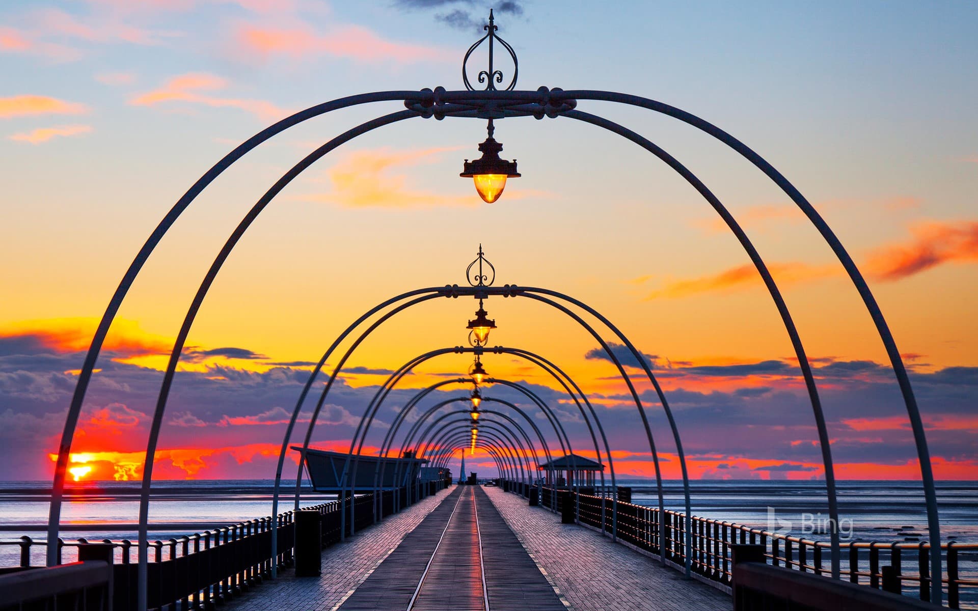 Bing Wallpaper: Sunset over Southport Pier, Merseyside