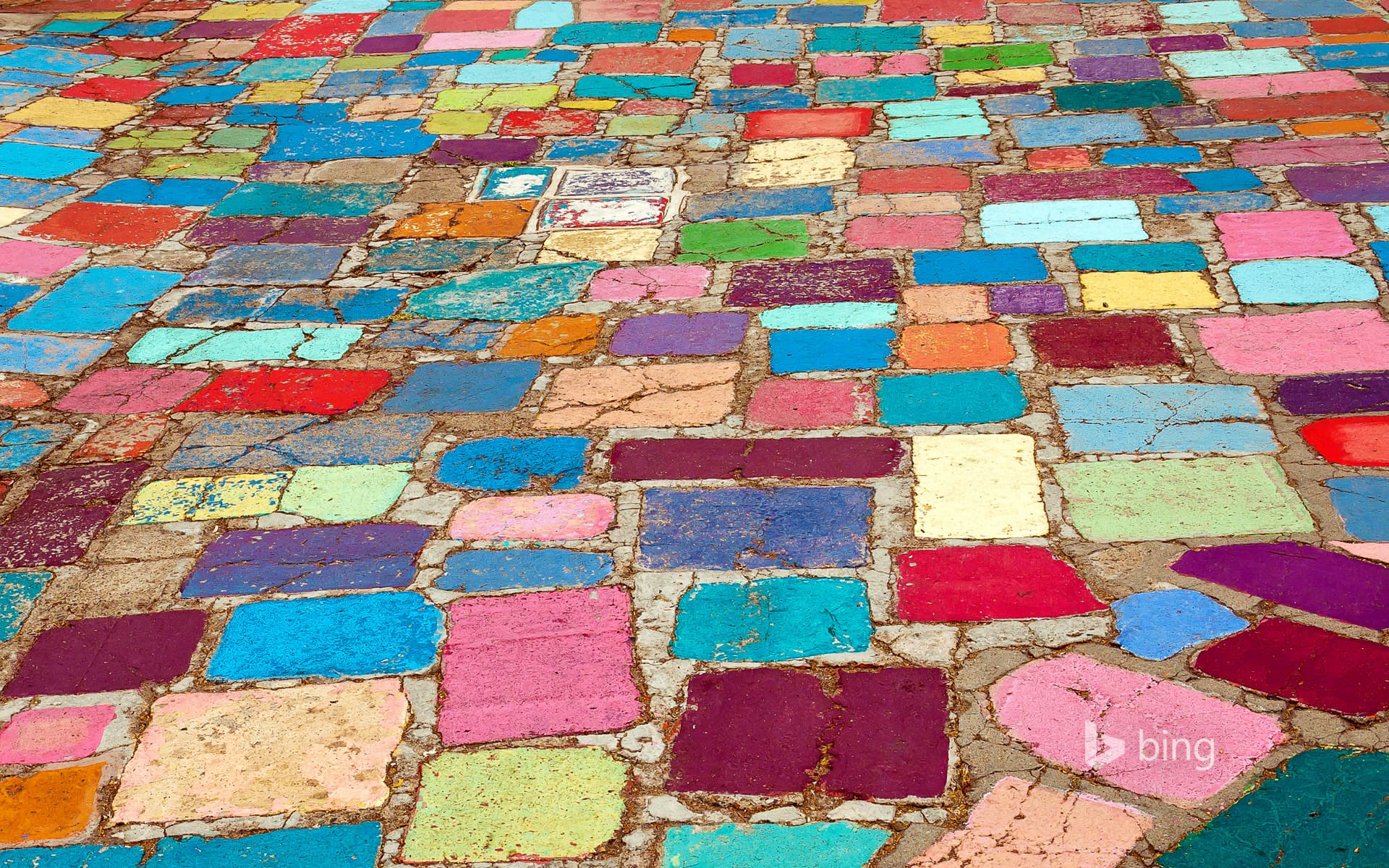 Bing Wallpaper: Multicolored cobblestones in the Spanish Village Art Center in Balboa Park, San Diego, California