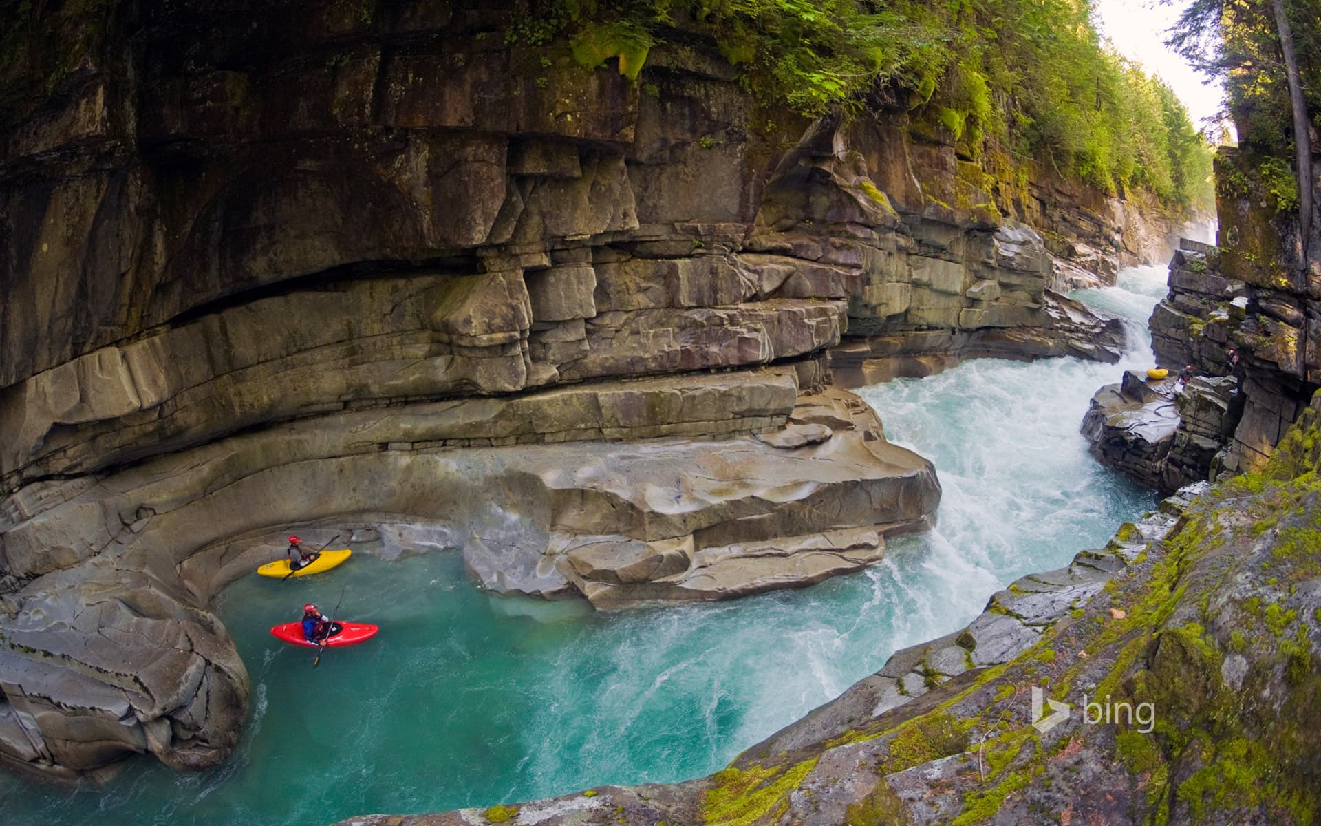 Bing Wallpaper: Kayakers in Ashlu Creek near Squamish, British Columbia, Canada