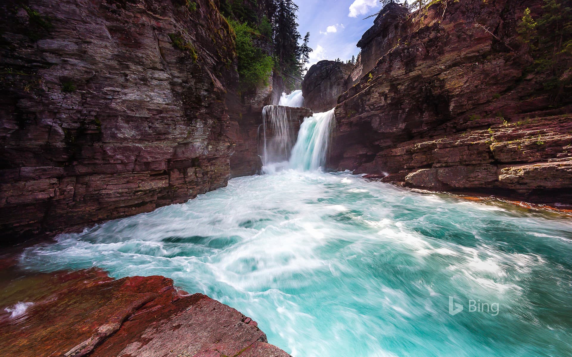 Bing Wallpaper: St. Mary Falls in Glacier National Park, Montana