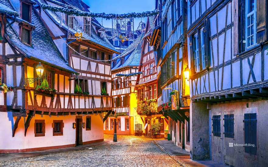 Christmas market in the historic Petite France district, Strasbourg, Alsace