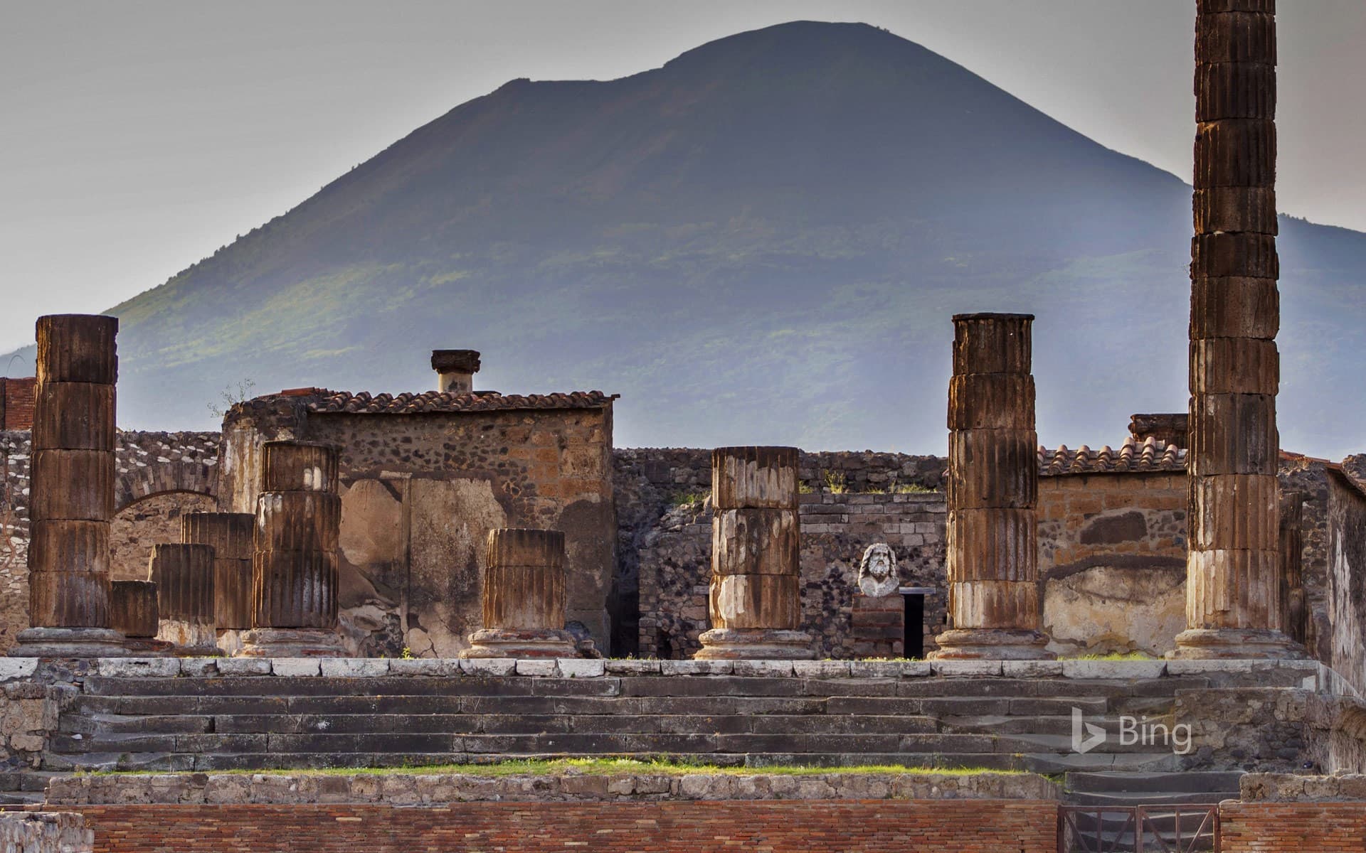 Bing Wallpaper: The Temple of Jupiter and Mount Vesuvius from Pompeii, Italy