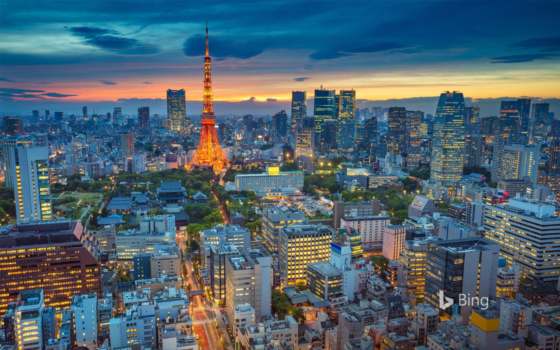 Bing Wallpaper: Tokyo cityscape at sunset, Japan