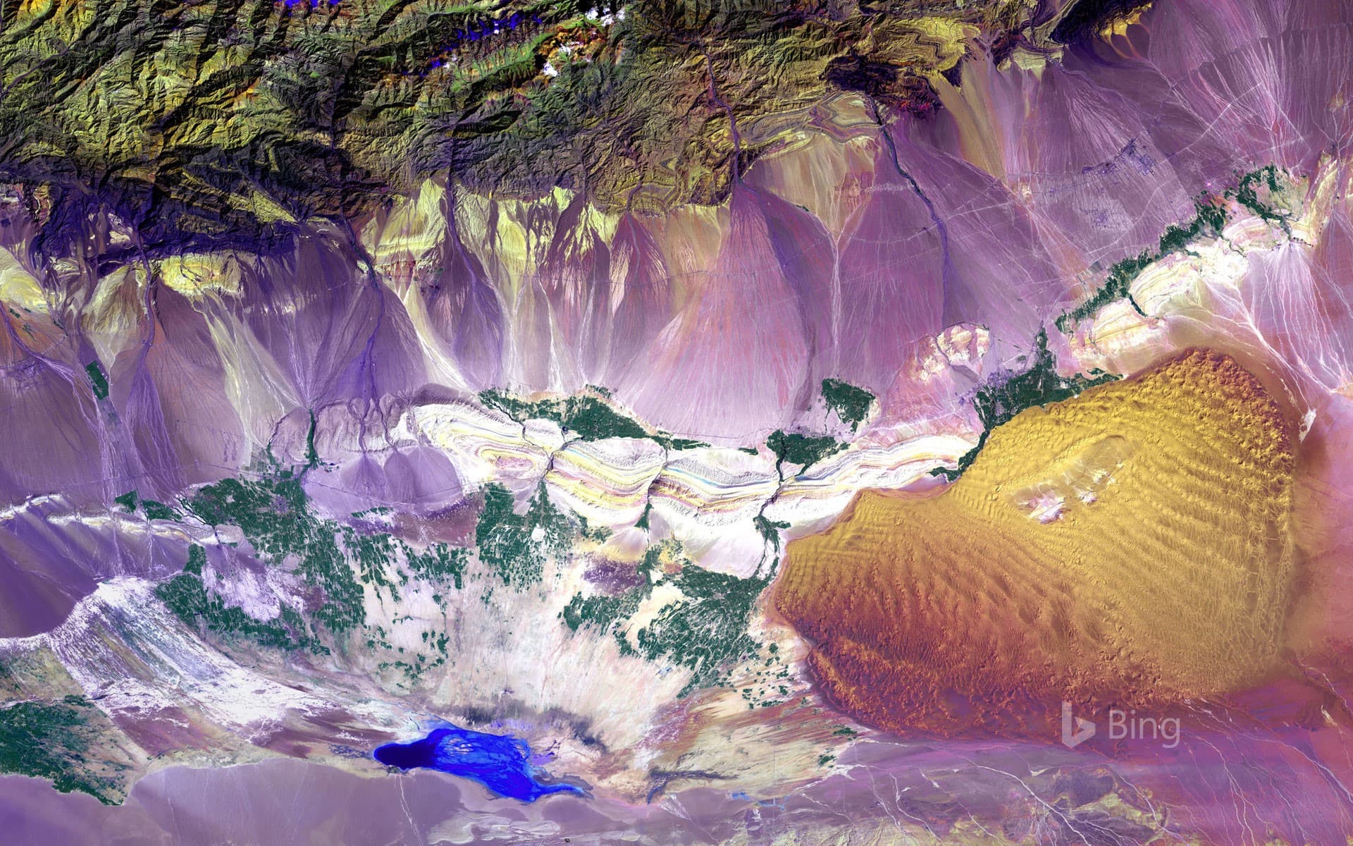Bing Wallpaper: Aerial view of the Turpan Depression, China