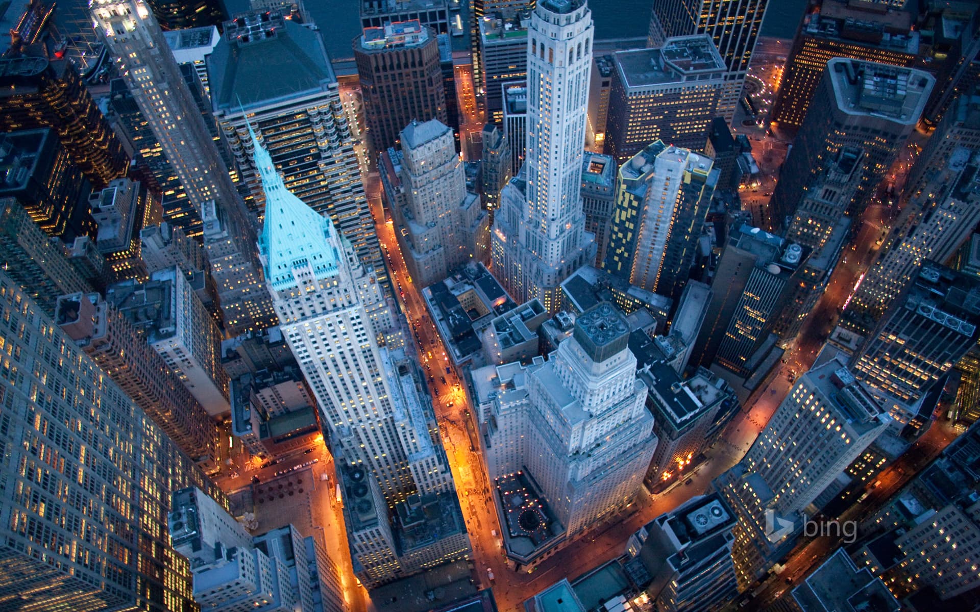 Bing Wallpaper: Aerial view of Wall Street, New York City