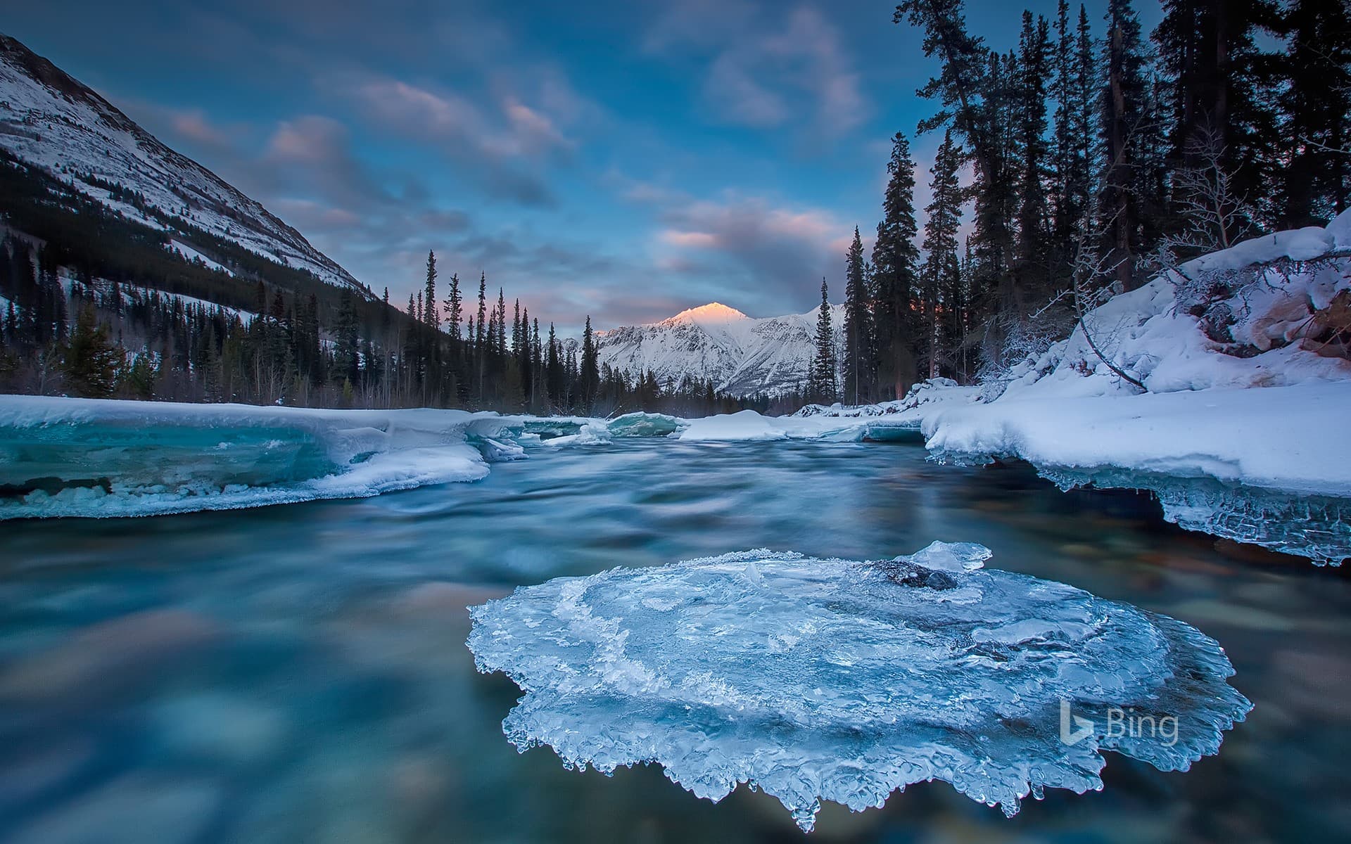 Bing Wallpaper: Ice-covered rock in Wheaton River, Yukon, Canada