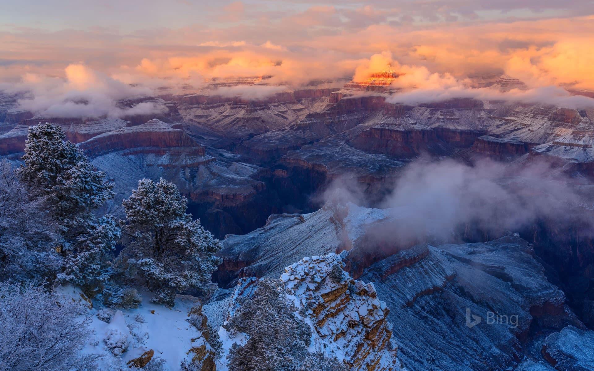 Bing Wallpaper: Winter at the Isis Temple in Grand Canyon National Park, Arizona