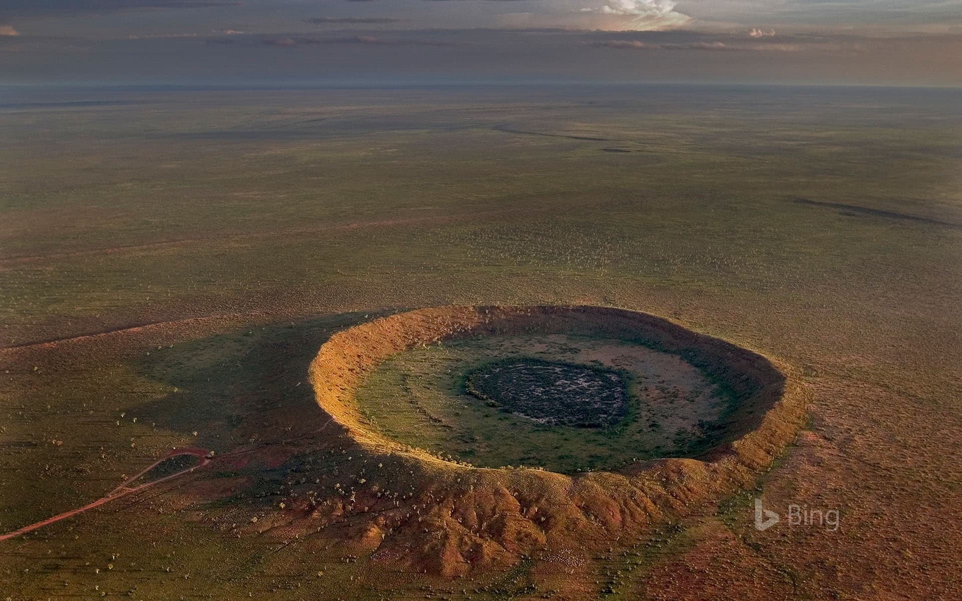 Bing Wallpaper: Meteorite impact crater near Halls Creek, Western Australia