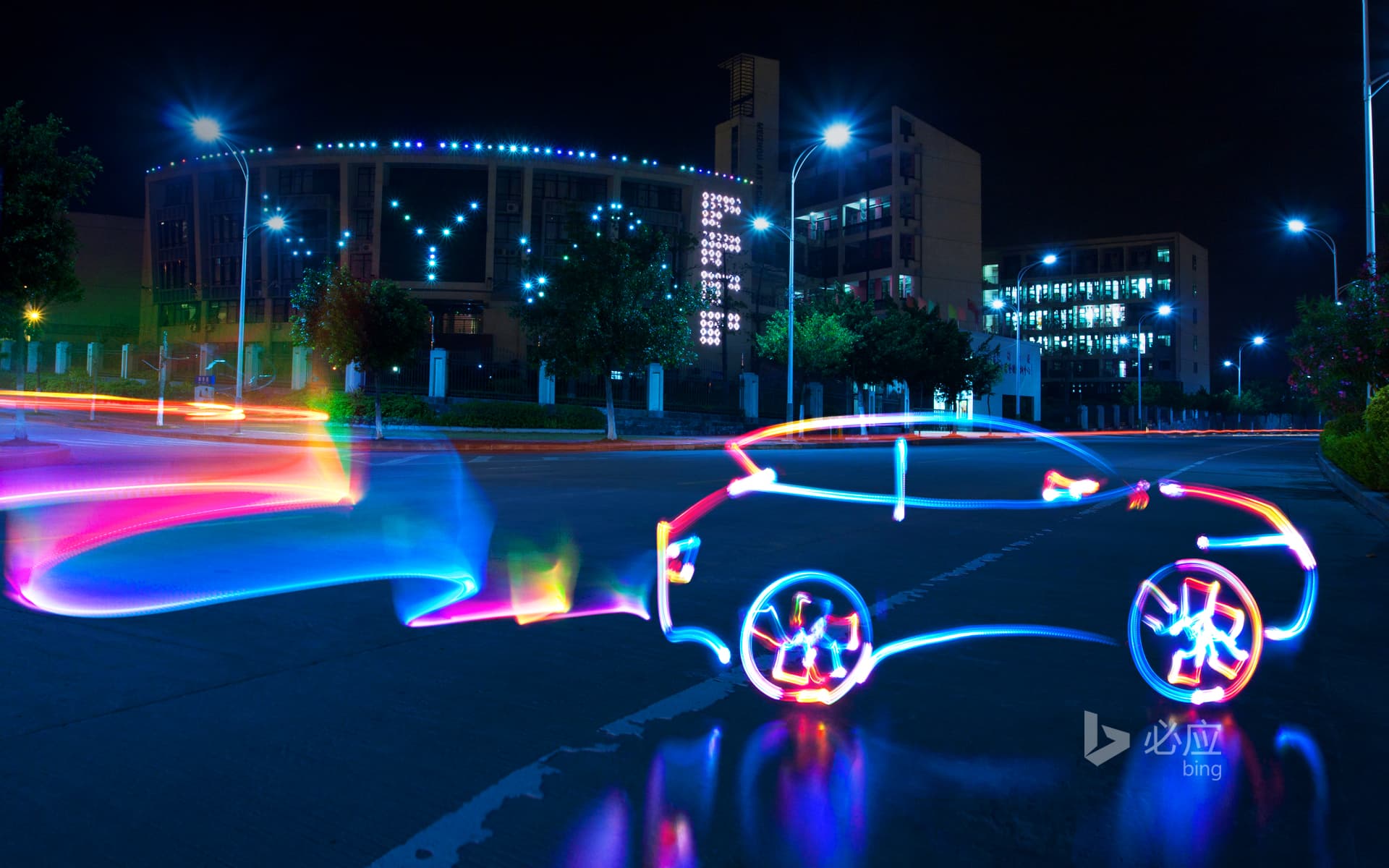 Bing Wallpaper: Long exposure shot of cars on the street